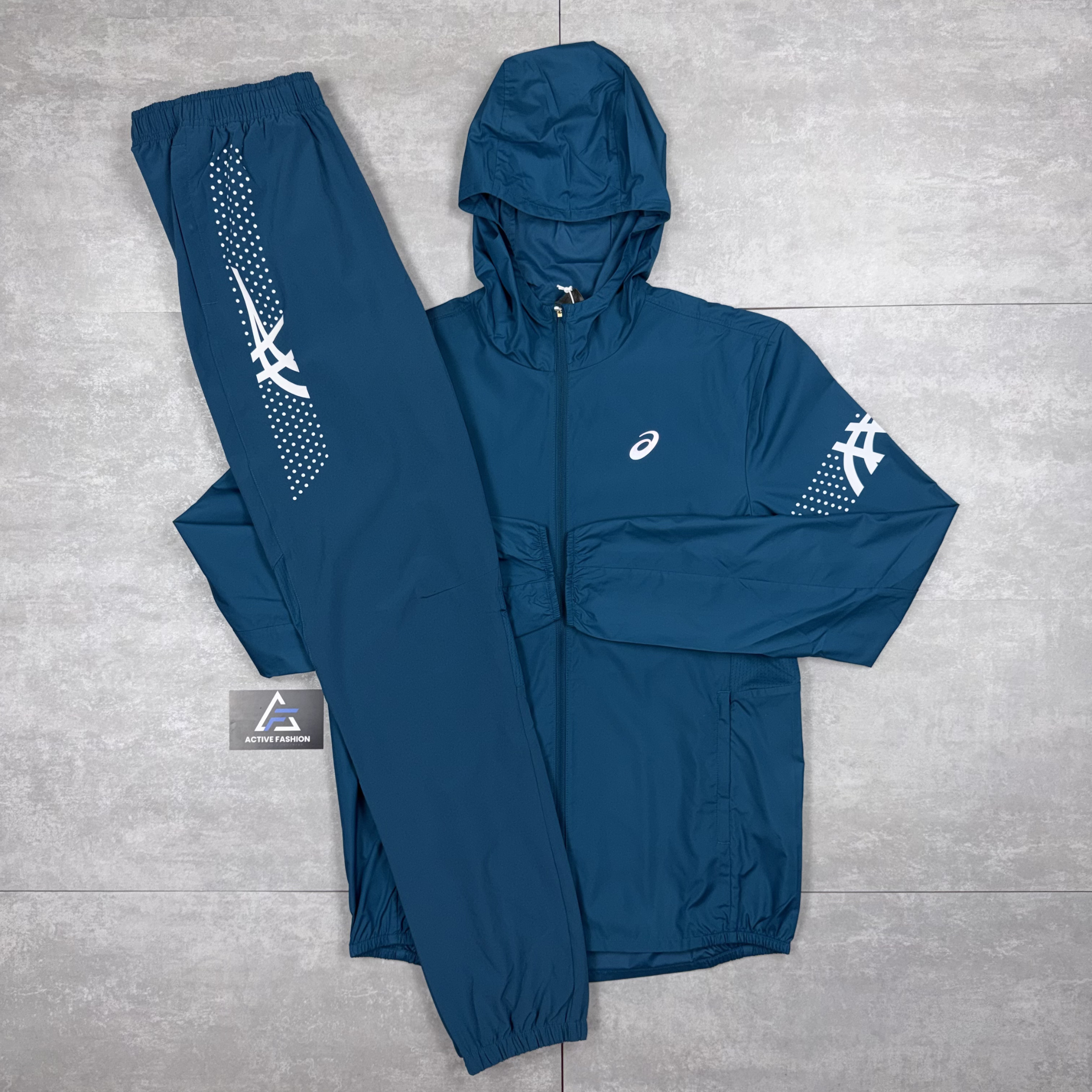 Asics Icon Windbreaker Jacket Dark Teal & Dark Teal Asics Challenger Pants Set