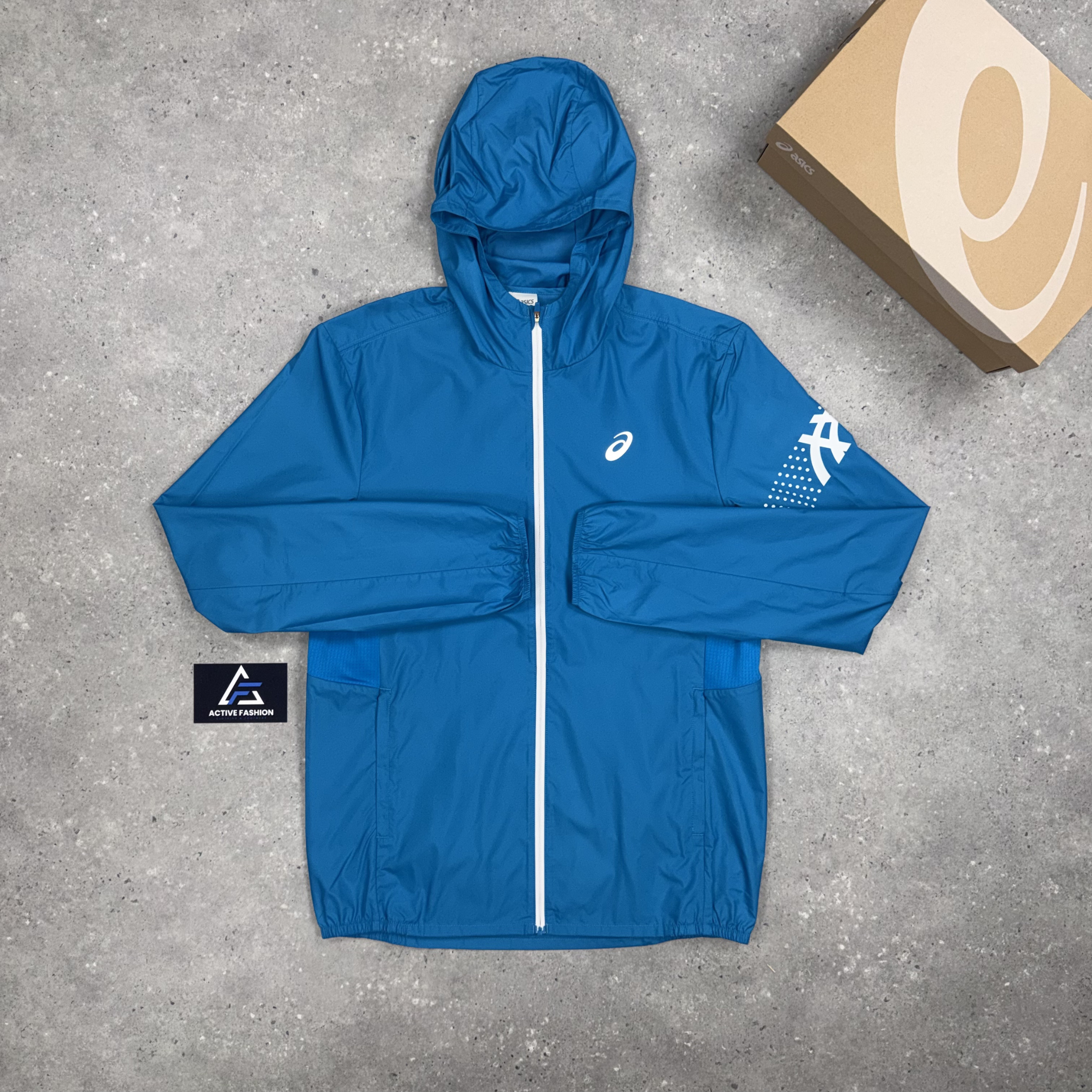 Asics Icon Windbreaker Jacket Aegean Blue, Aegean Blue Icon T-Shirt & Aegean Blue Asics Icon Shorts Set Sale price