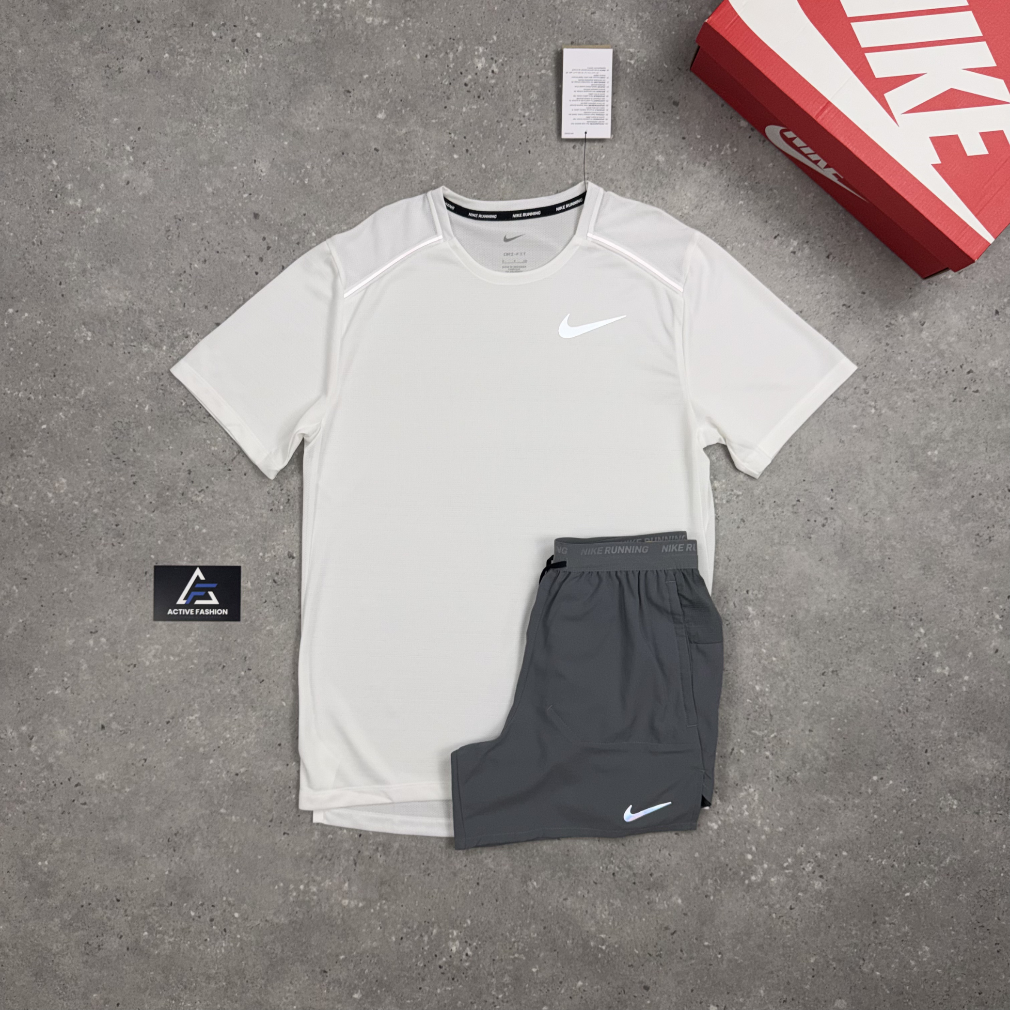 Nike Miler T-Shirt Ice White & Grey 5" Flex Stride Short Set