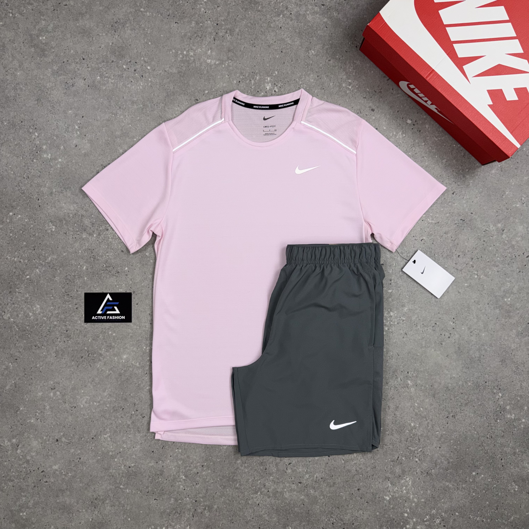 Nike Miler T-Shirt Pink Foam & Grey 7" Challenger Short Set