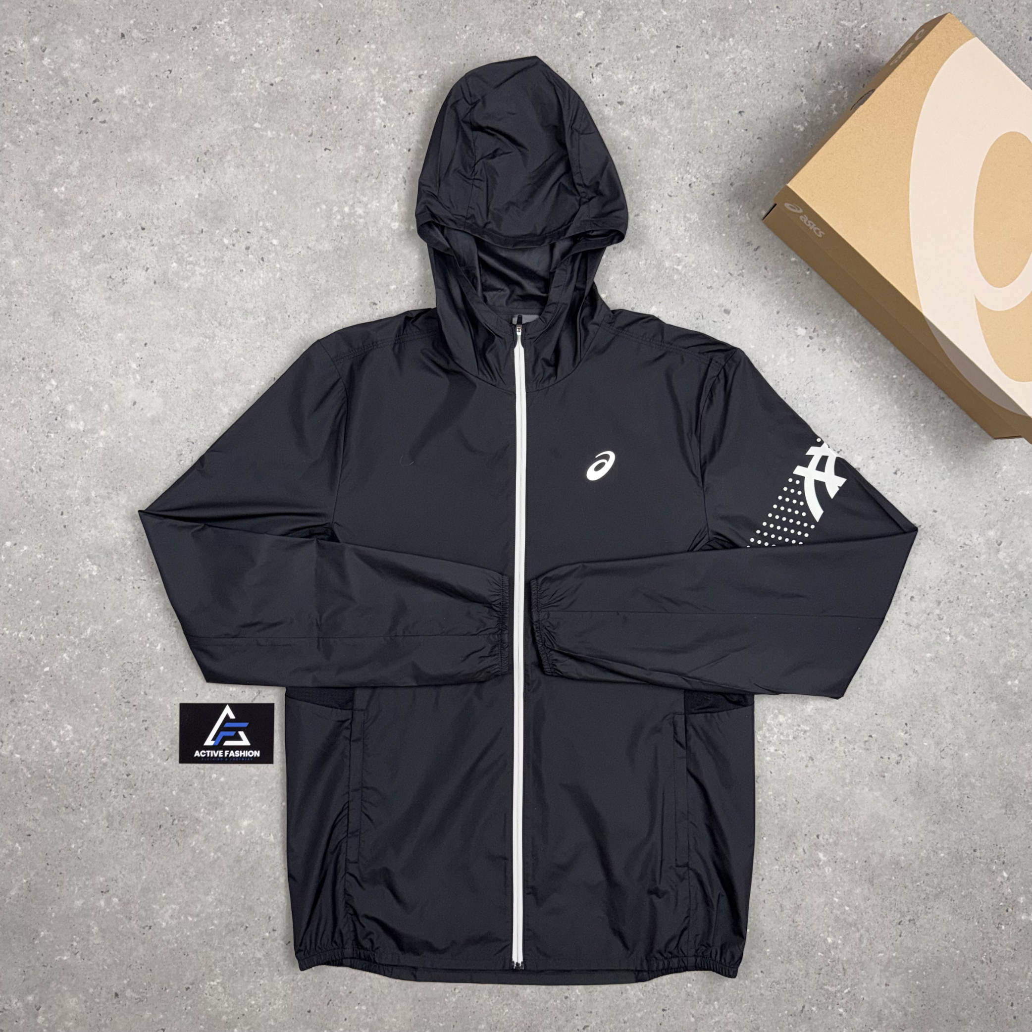 Asics Icon Windbreaker Jacket Black, Black Icon T-Shirt & Black Asics Icon Shorts Set
