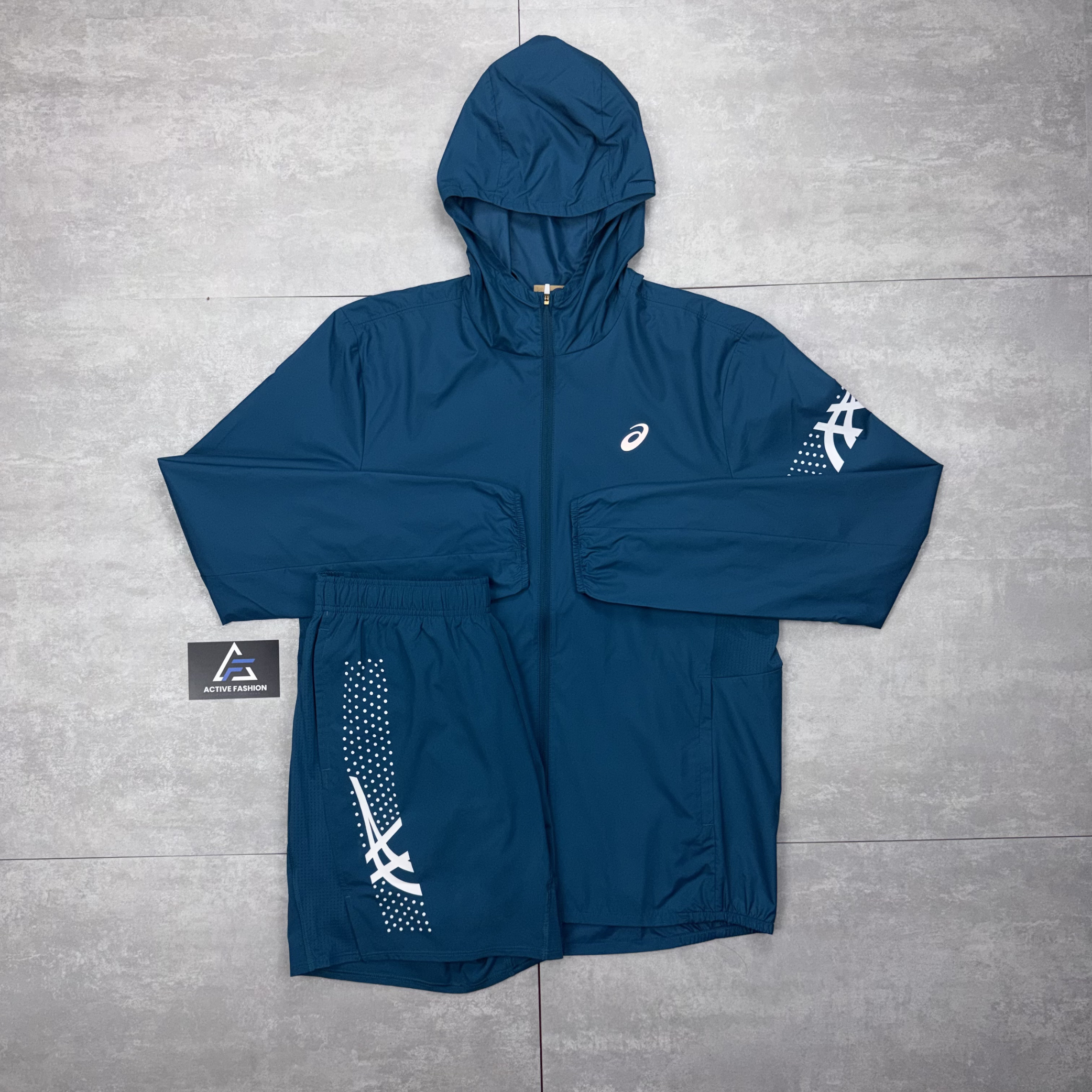 Asics Icon Windbreaker Jacket Dark Teal & Dark Teal Asics Icon Shorts Set