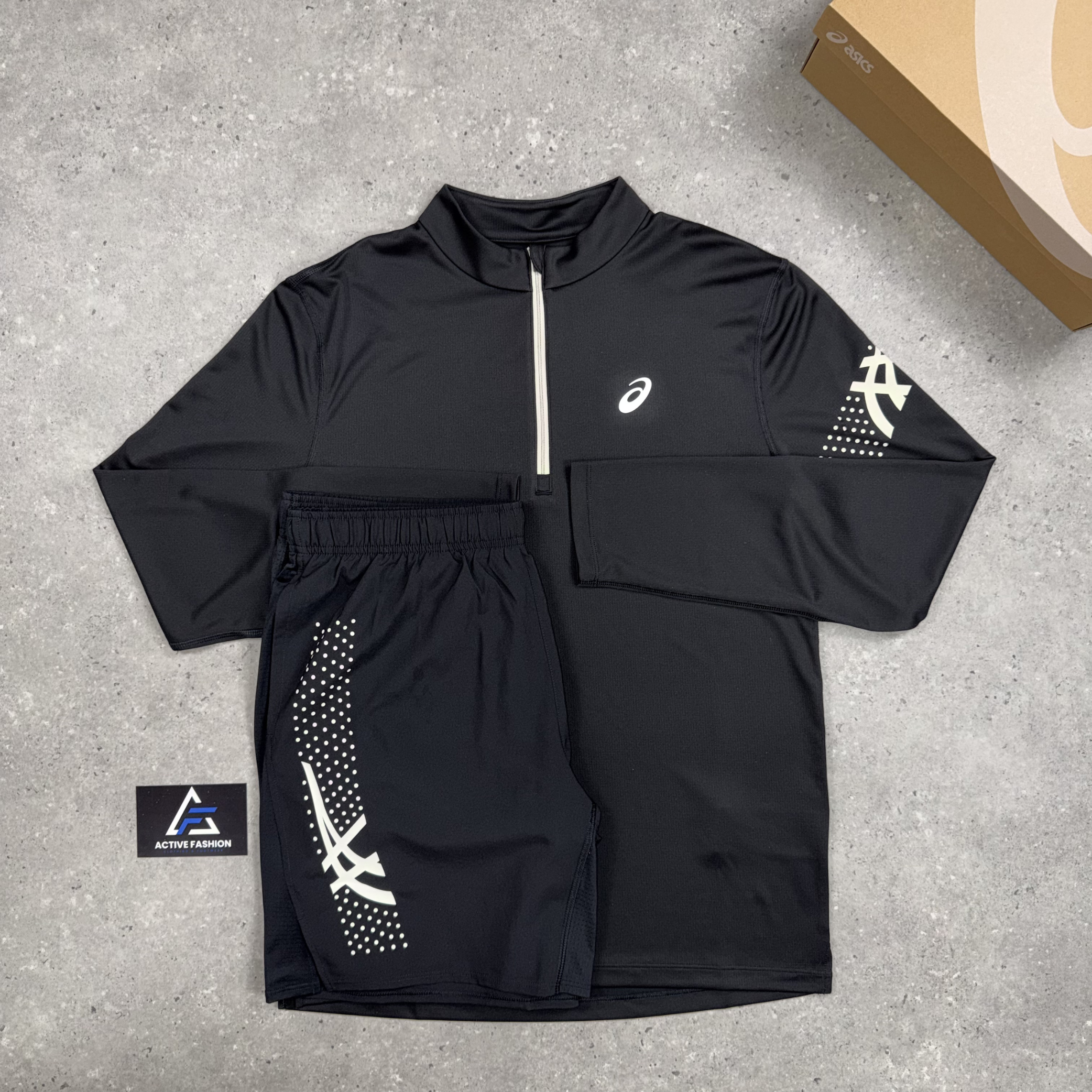 Asics Icon 1/4 Zip Black / White & Black Icon Shorts Sets