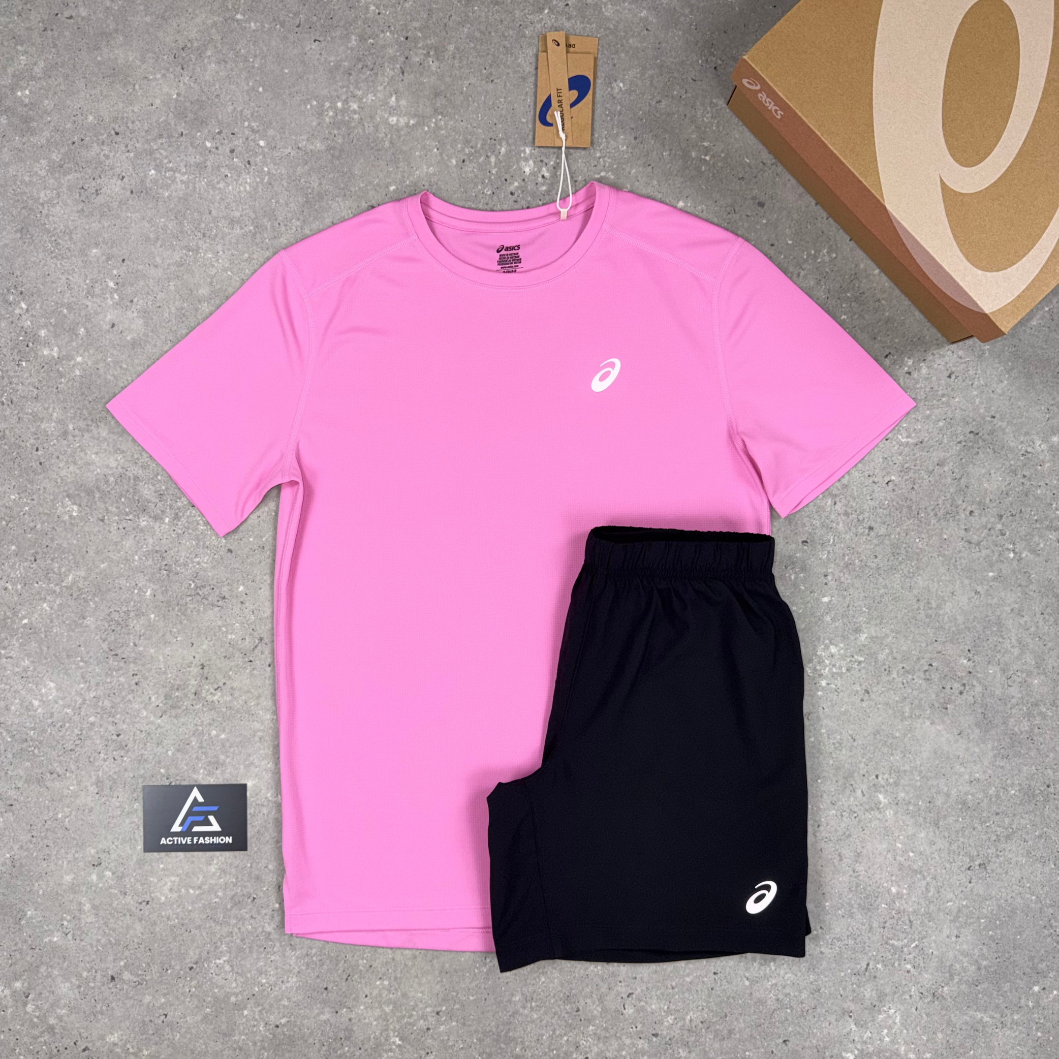 Asics Core T-Shirt & Shorts Set - Pink Bubblegum/Black