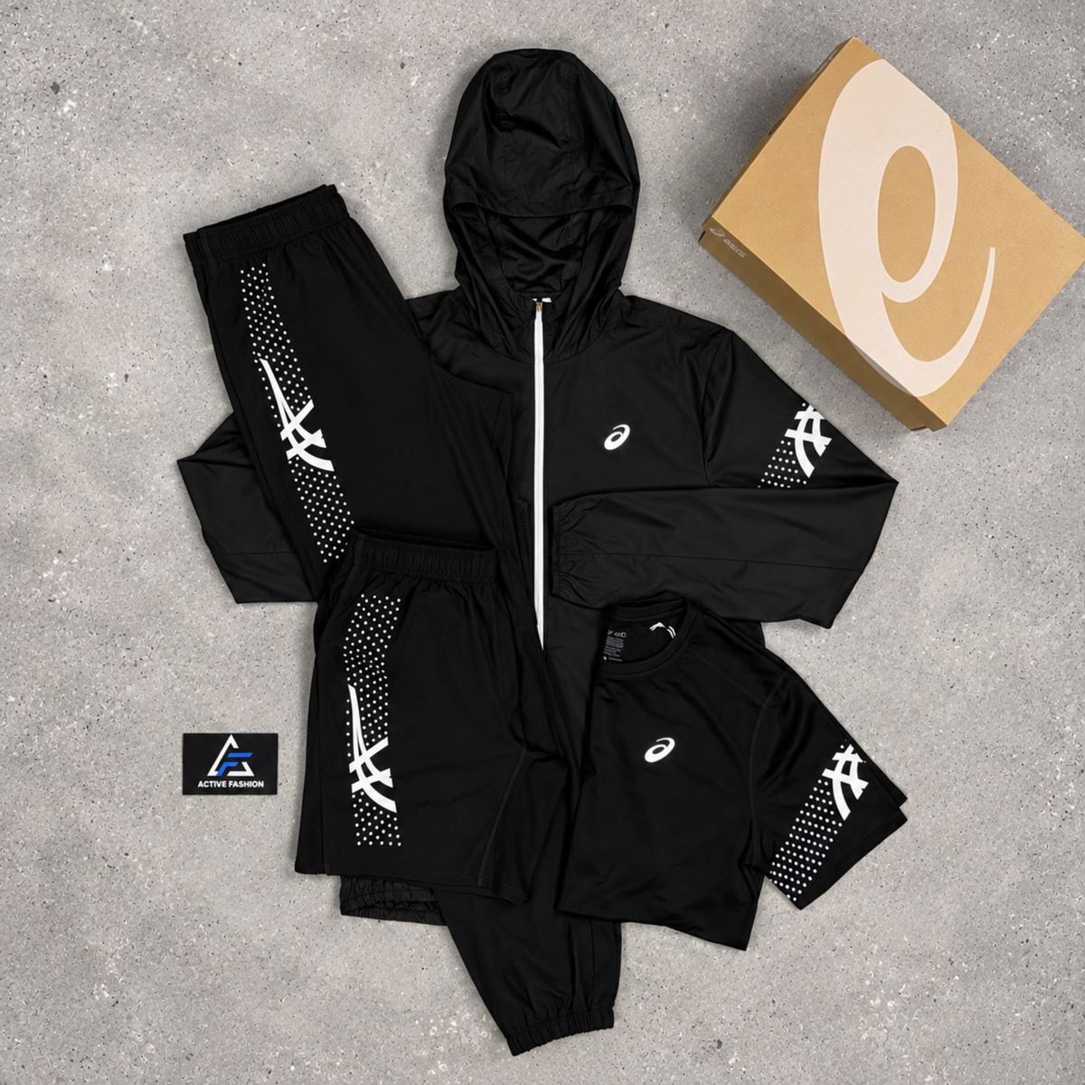 Asics Icon Jacket, T-Shirt, Shorts & Pants Set Black