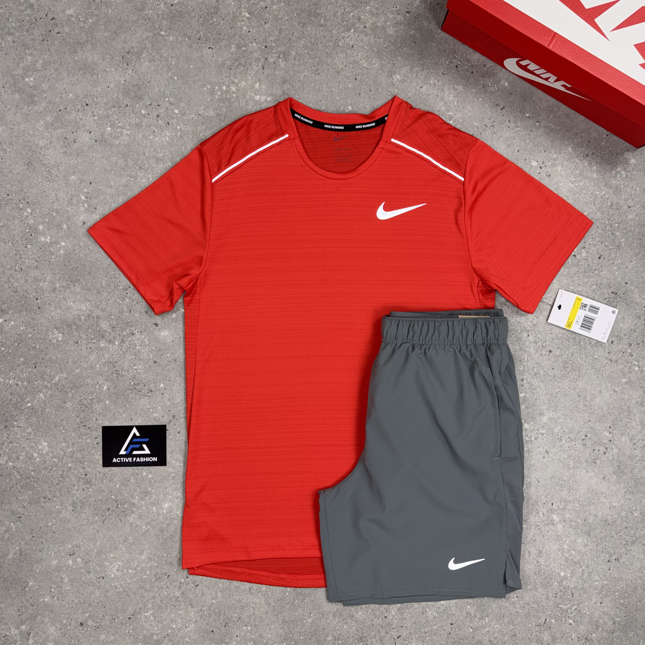 Nike Miler T-Shirt Light Crimson & Grey 7" Challenger Short Set