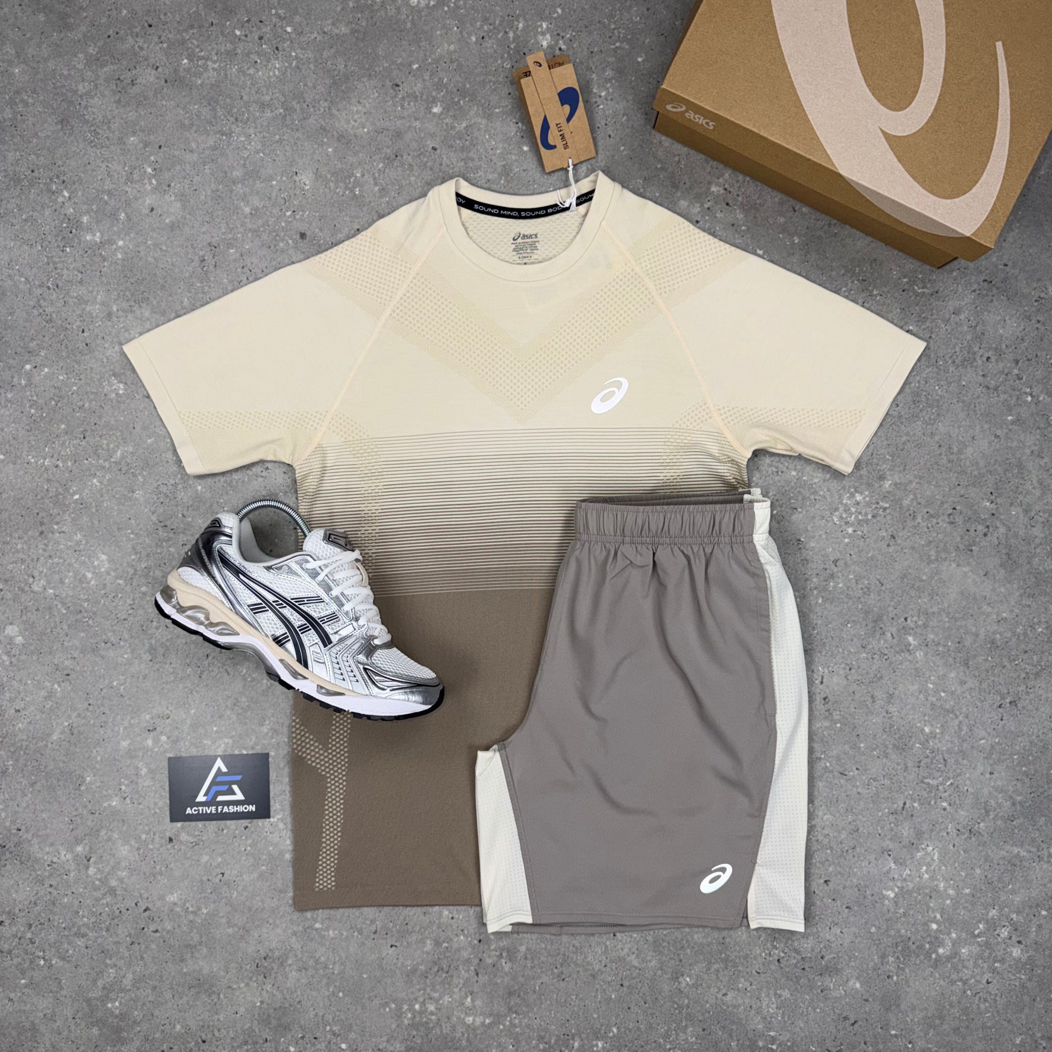 Asics Beige Seamless T-Shirt & Two Tone Cream Core Shorts Set