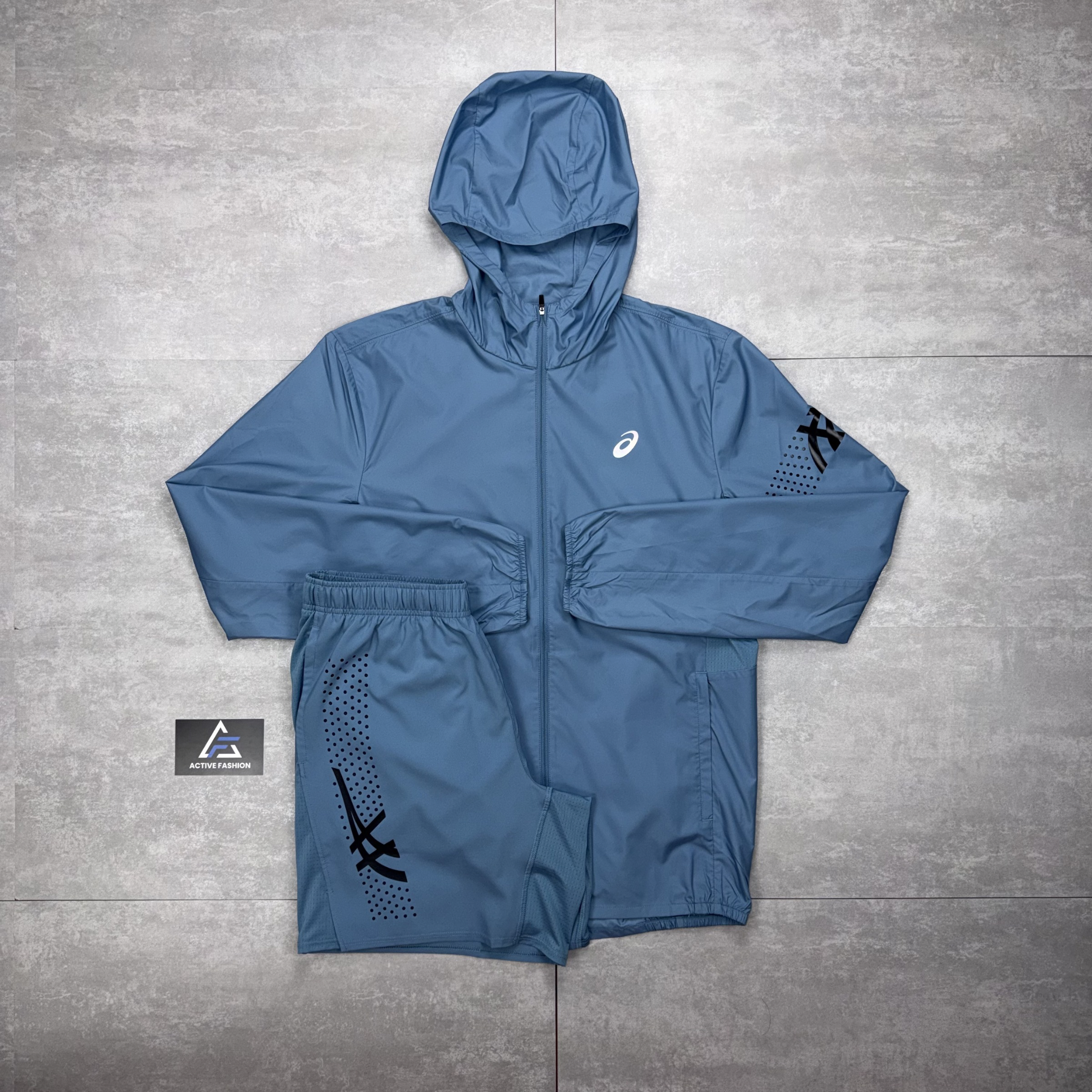Asics Icon Windbreaker Jacket Light Blue & Light Blue Asics Icon Shorts Set