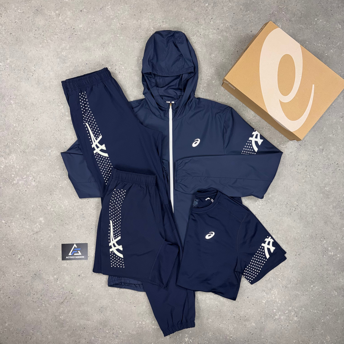 Asics Icon Jacket, T-Shirt, Shorts & Pants Set Midnight Navy