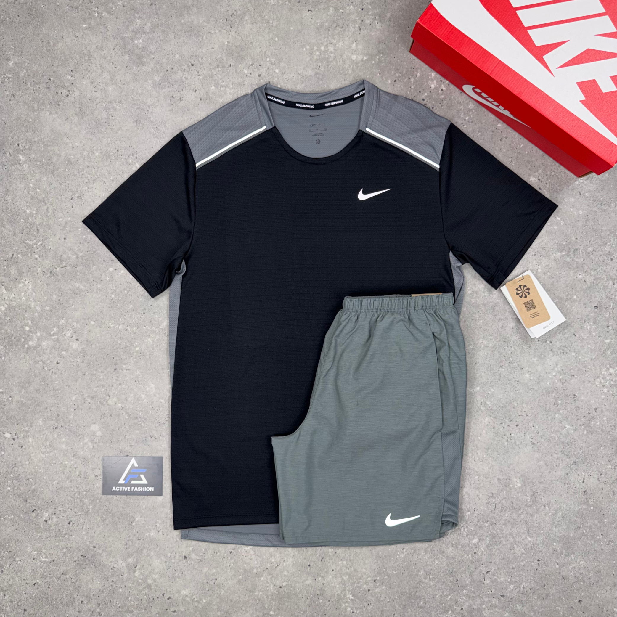 Nike Miler T-Shirt Black/Grey & 7" Grey Challenger Shorts Set