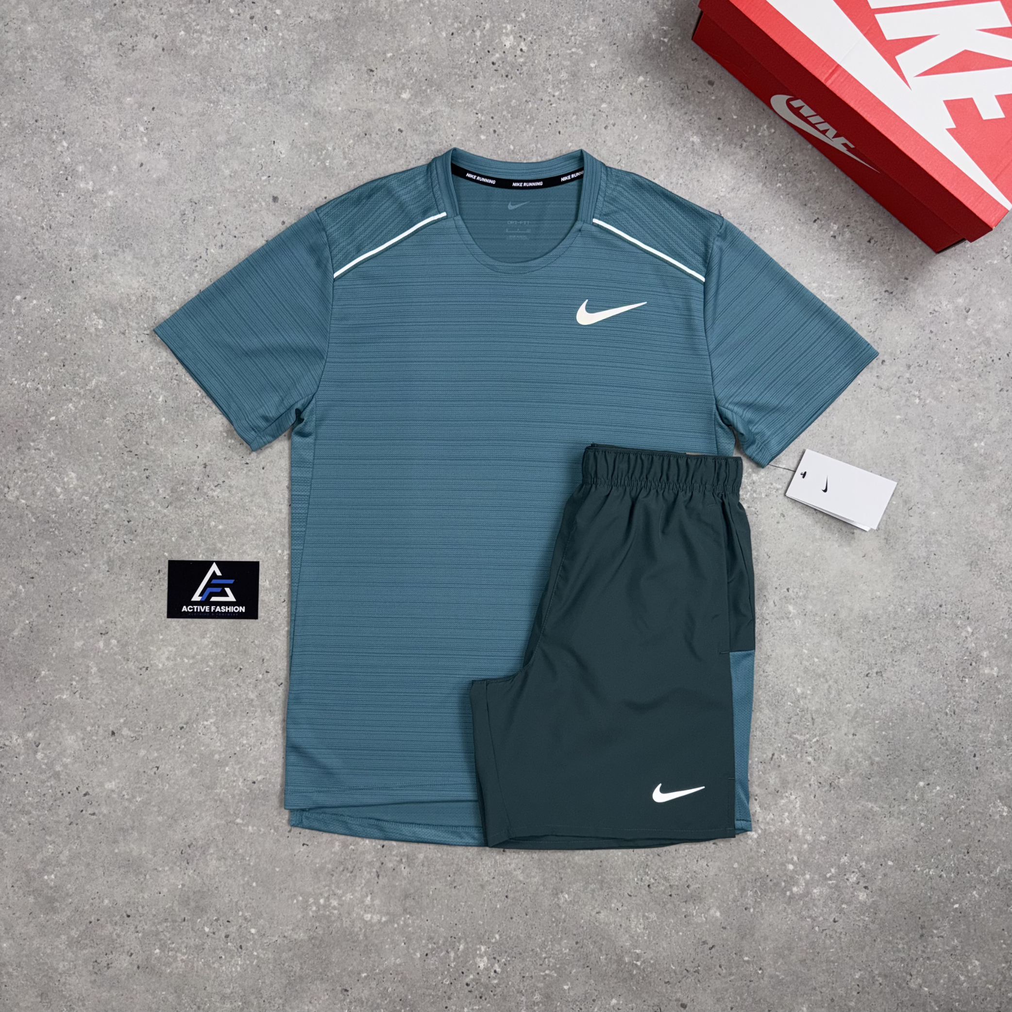 Nike Miler T-Shirt Mineral Teal & Mineral Teal 7” Challenger Short Set